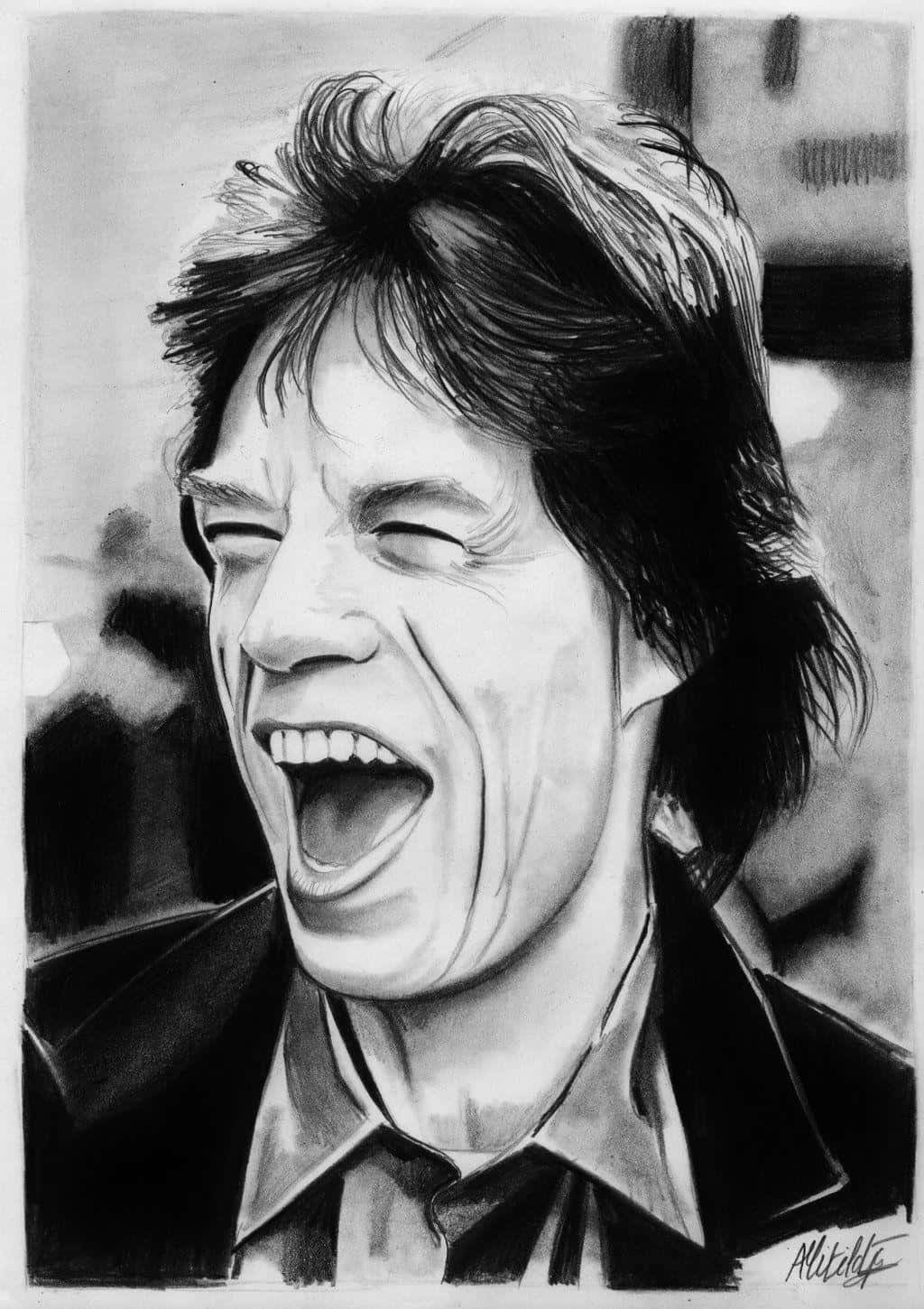 Mick Jagger, black and white, charcoal portrait, HD Phone Wallpaper