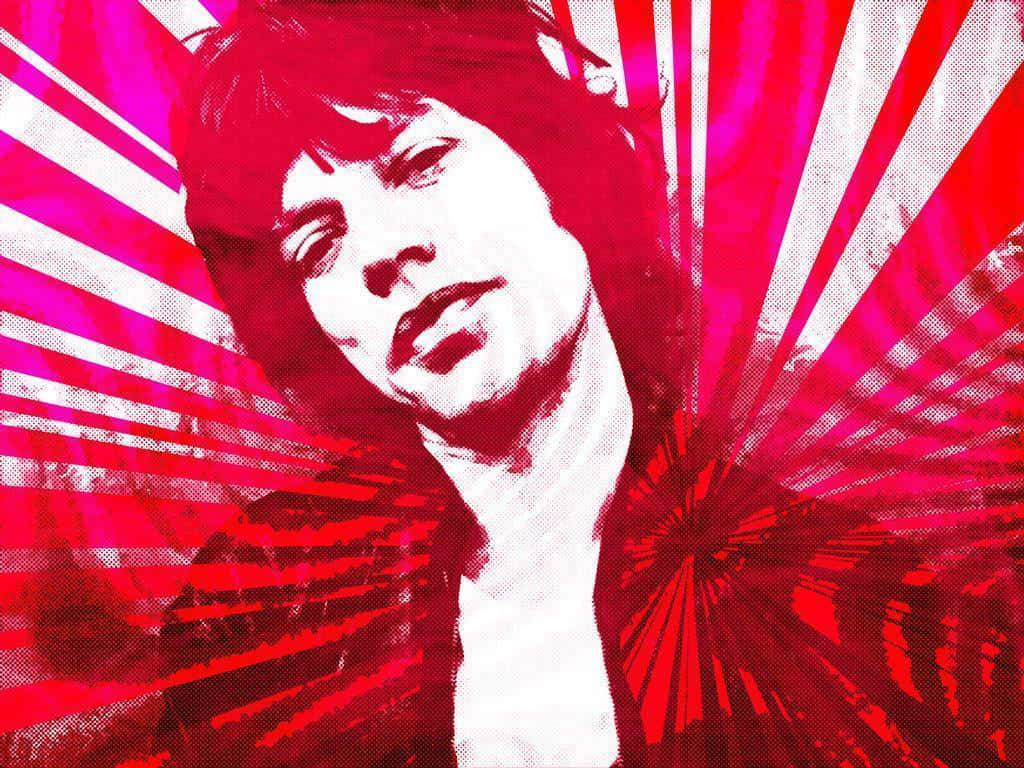 Mick Jagger, vibrant red, white radiating background, SD Desktop Wallpaper