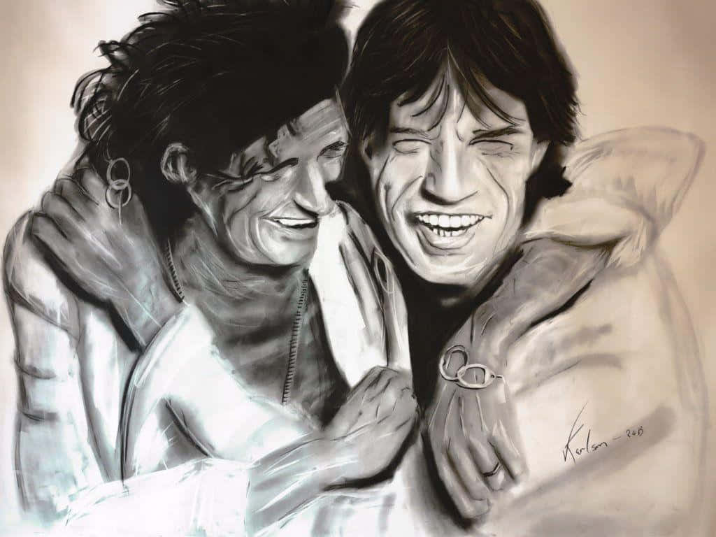 Mick Jagger, charcoal, joyful embrace, SD Desktop Wallpaper
