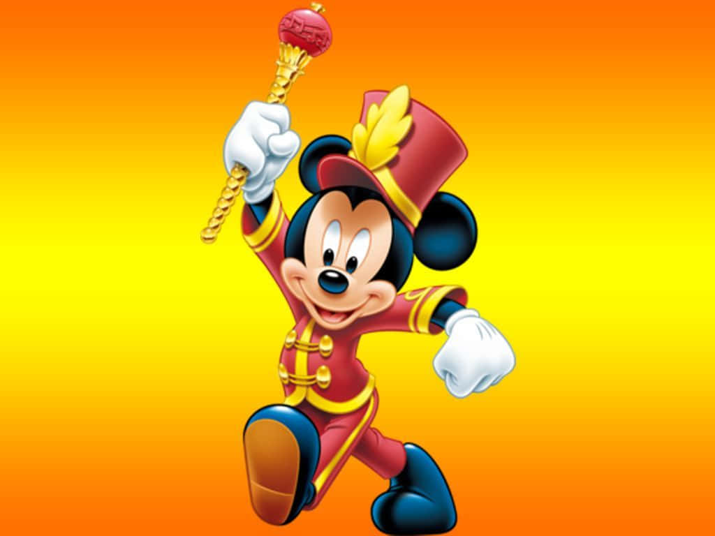 Mickey Mouse, red and gold marching band uniform, baton, SD Desktop Wallpaper