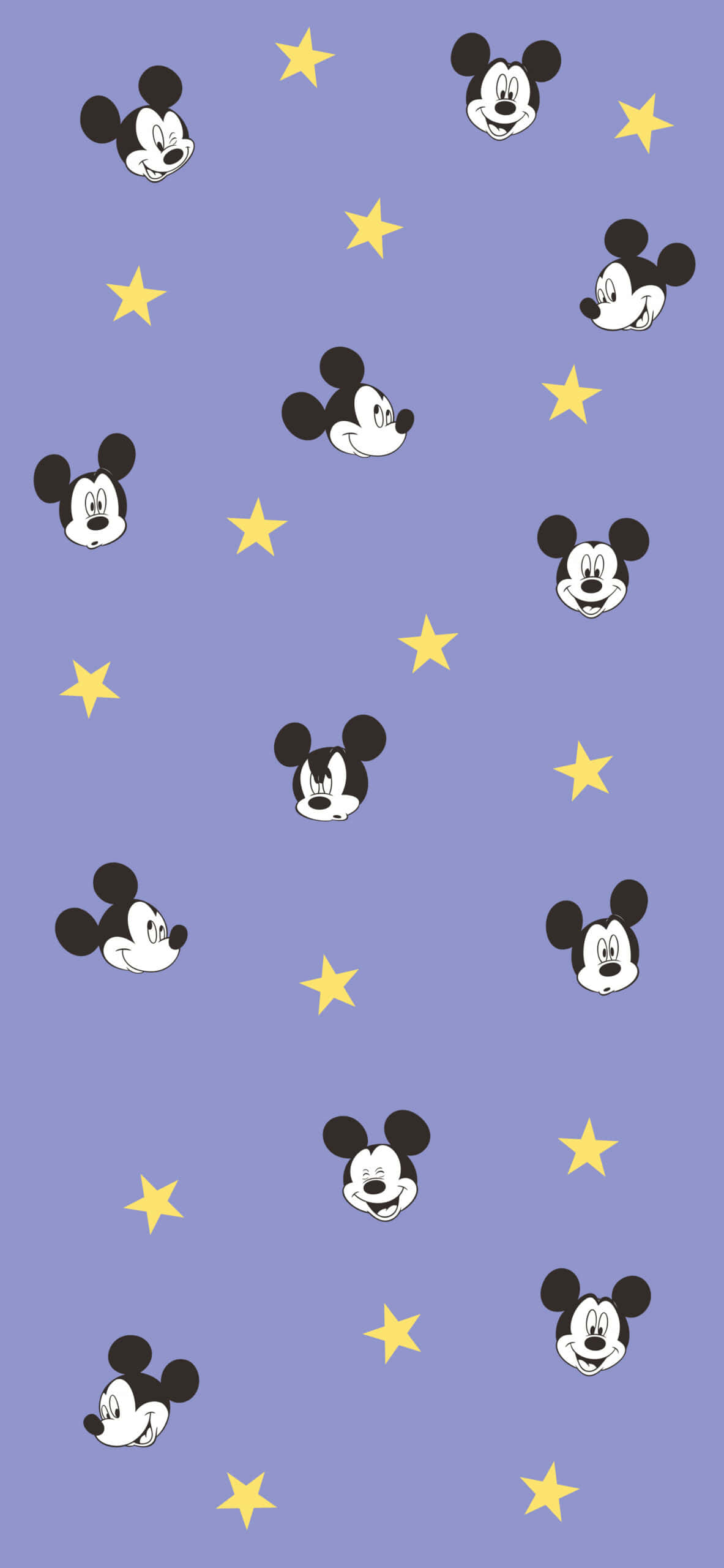 Mickey Mouse, yellow stars, soft lavender background, 2K Phone Wallpaper