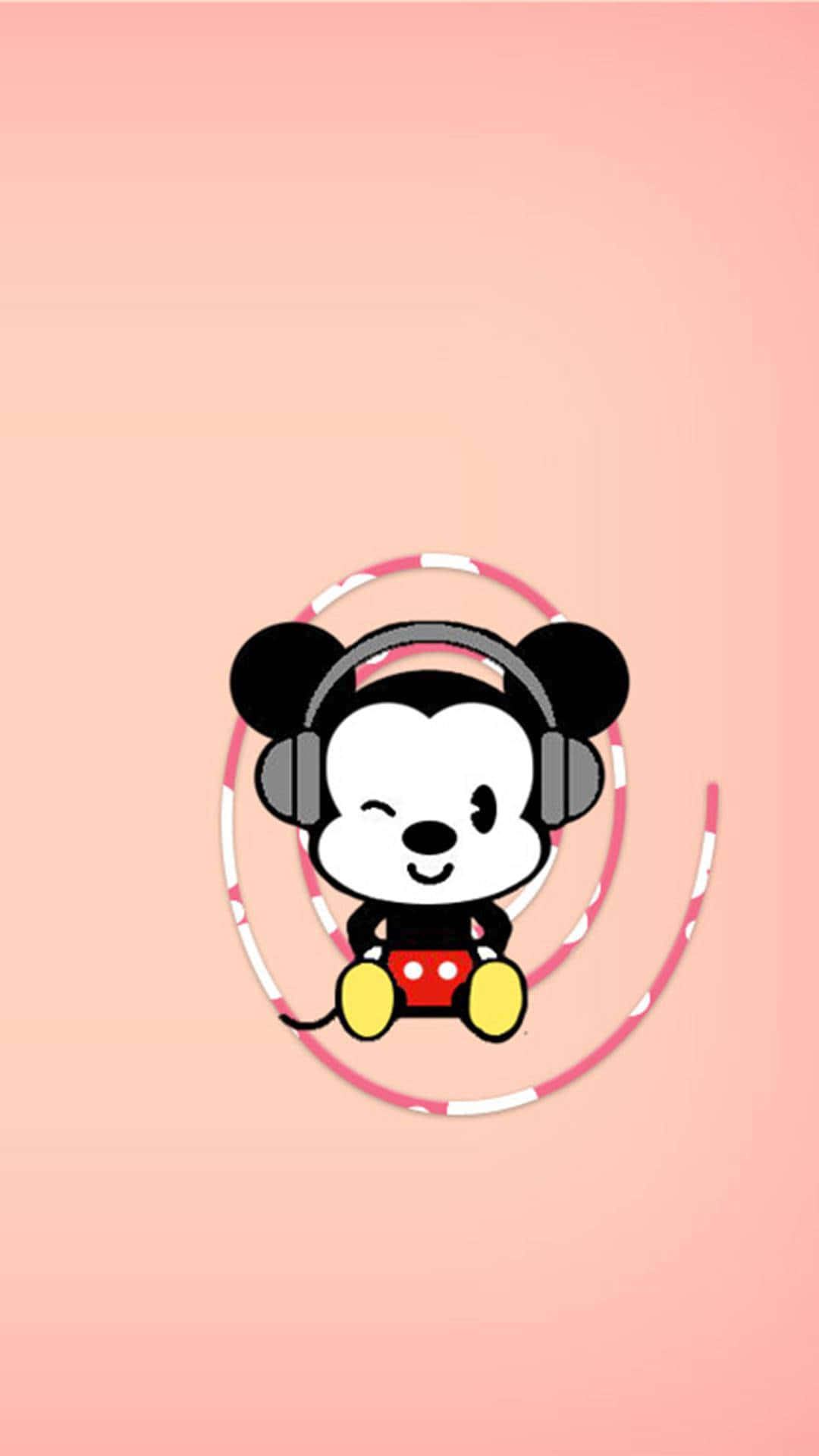 Mickey Mouse, headphones, pink and white hula hoop, Full HD Phone Wallpaper