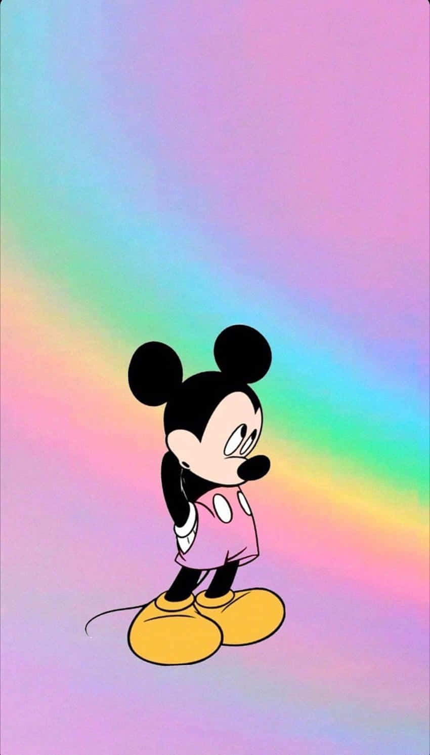 Mickey Mouse, pink shorts, pastel rainbow gradient background, HD Phone Wallpaper