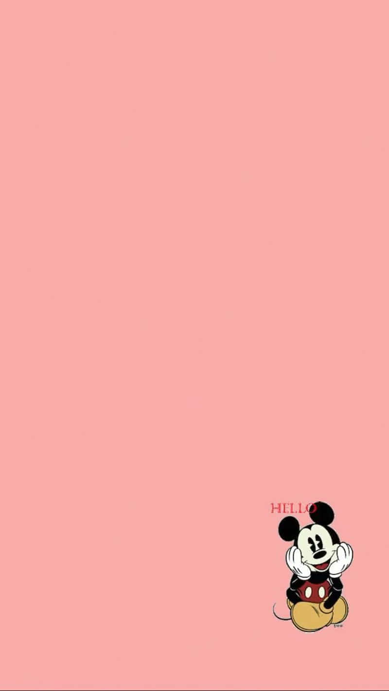 Mickey Mouse, pink background, hello, HD Phone Wallpaper