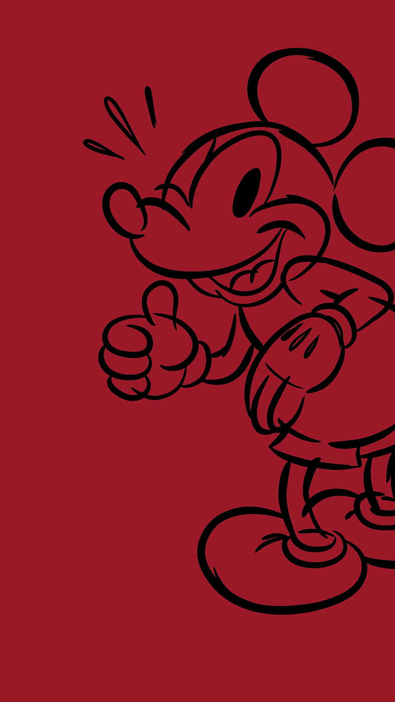 Mickey Mouse, red silhouette, black outline, HD Phone Wallpaper