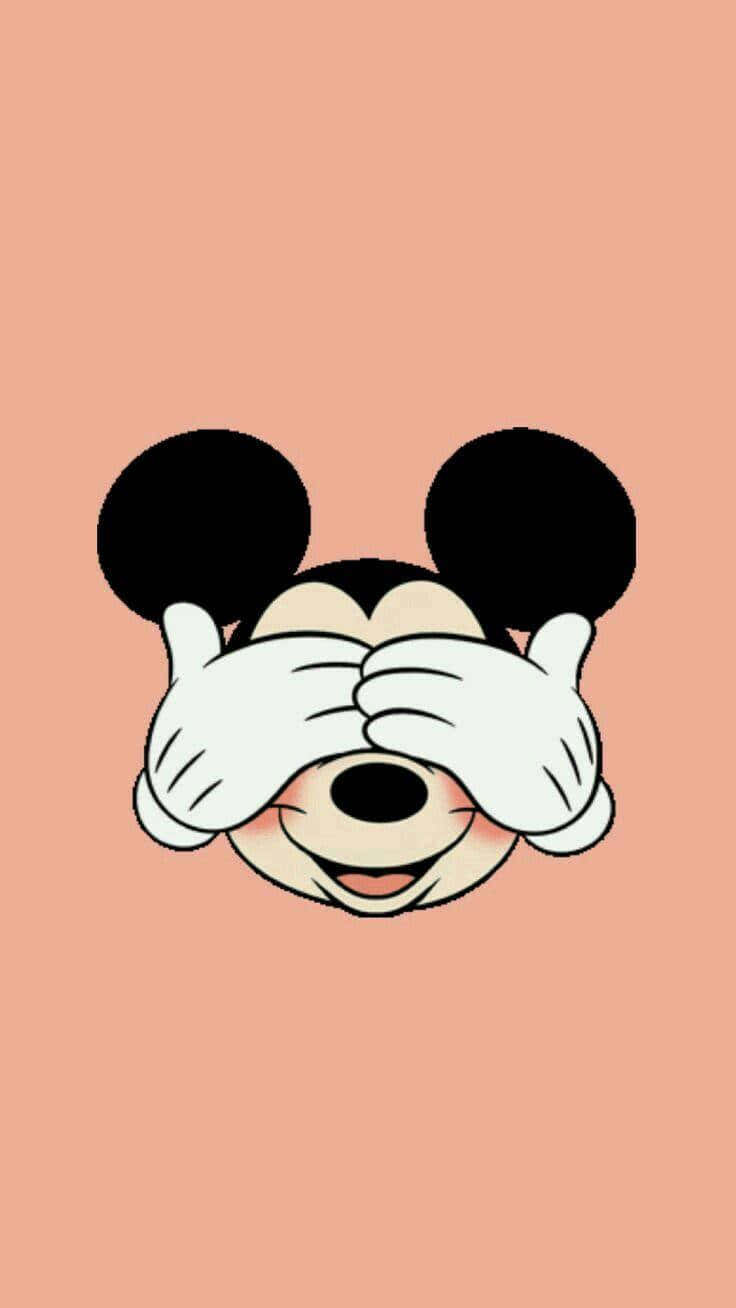 Mickey Mouse, gloved hands, solid peach background, HD Phone Wallpaper