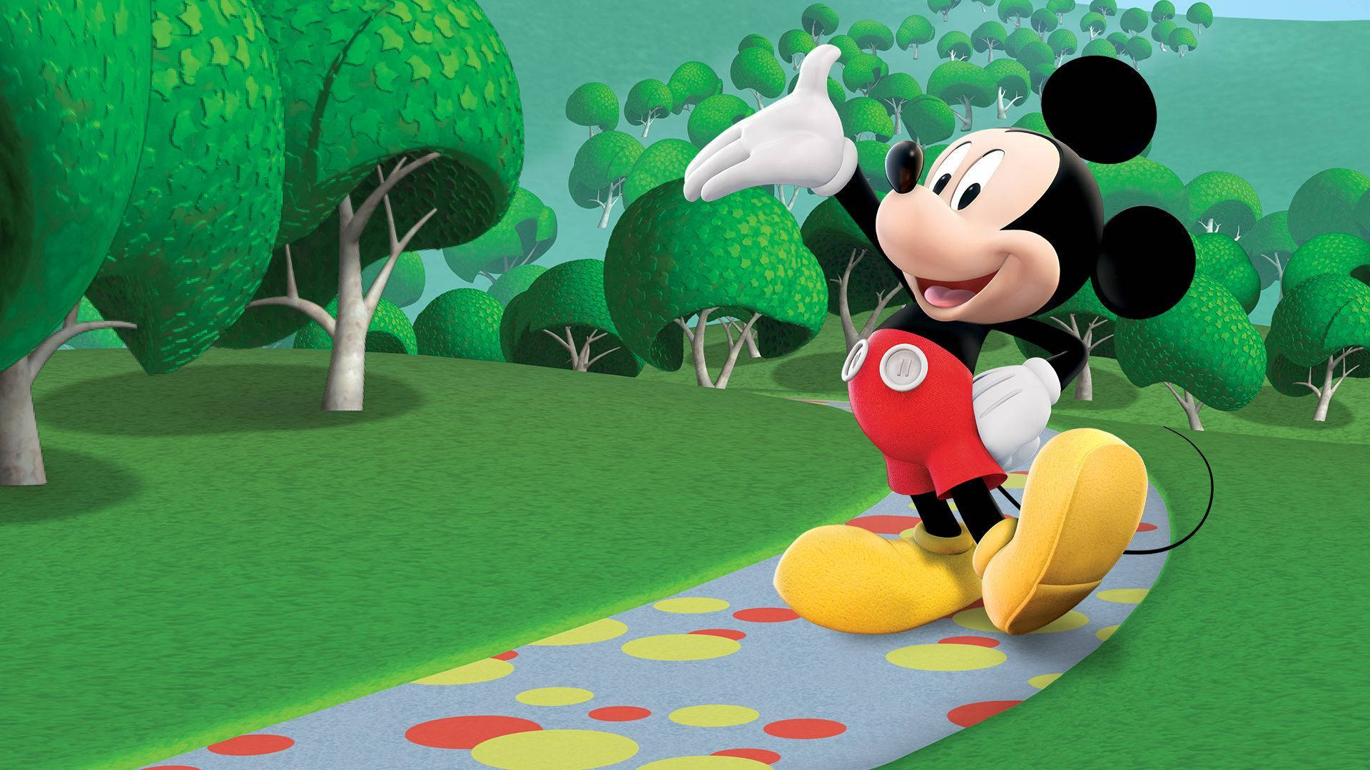 Mickey Mouse Clubhouse, polka-dot path, lush green forest, Full HD Desktop Wallpaper