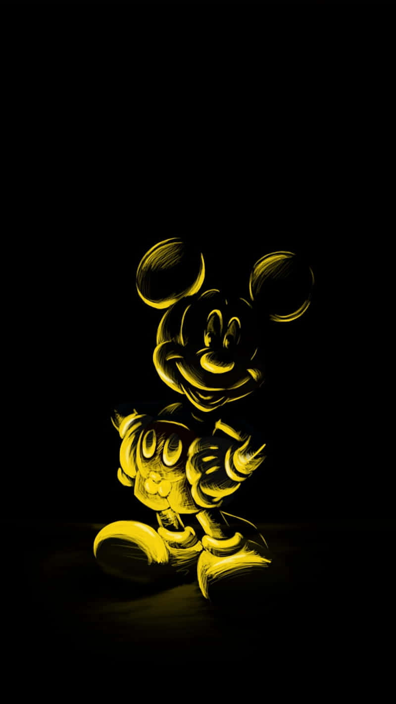 Mickey Mouse, glowing yellow, pitch black background, HD Phone Wallpaper