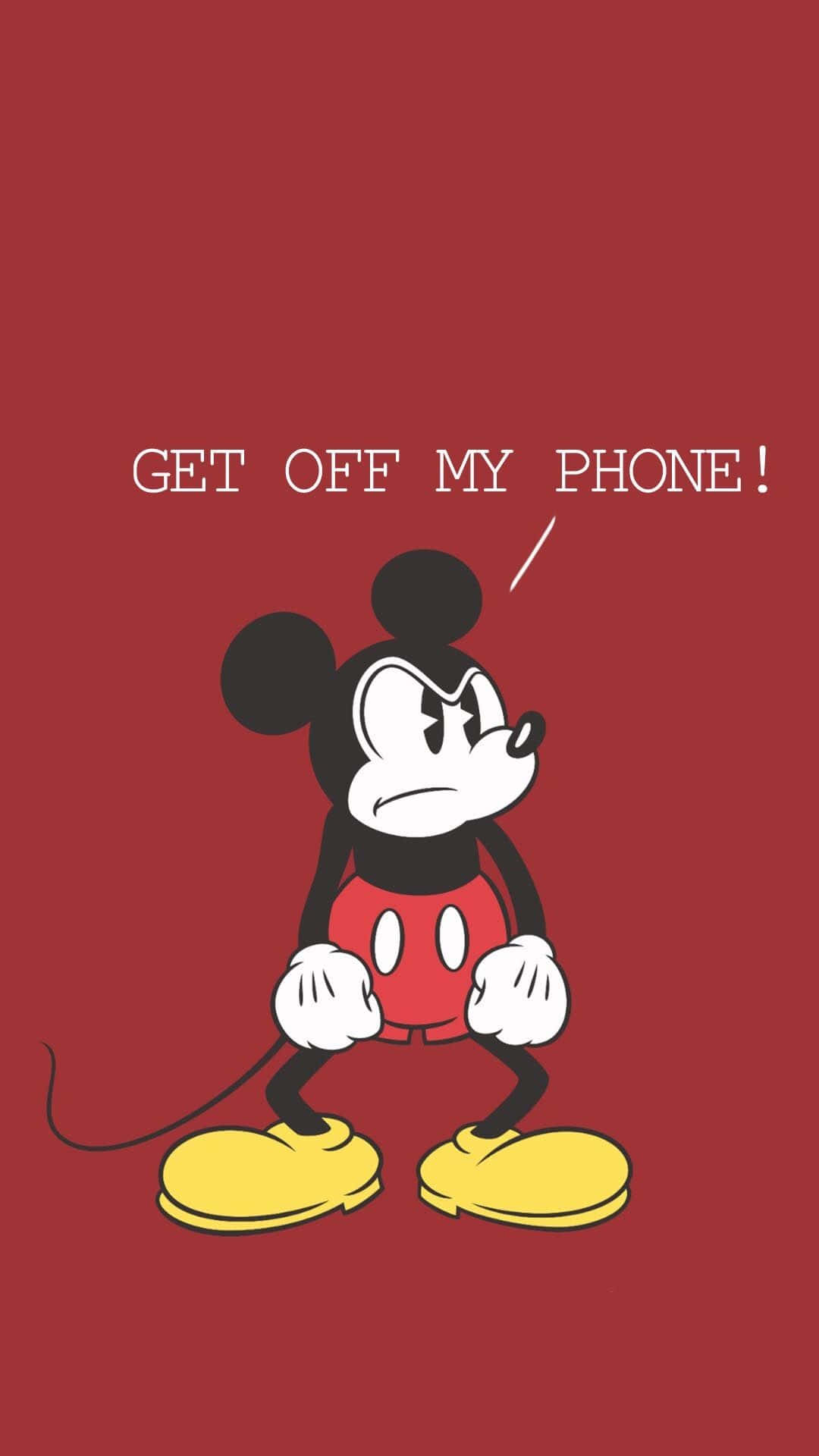 Mickey Mouse, classic cartoon style, solid red background, Full HD Phone Wallpaper
