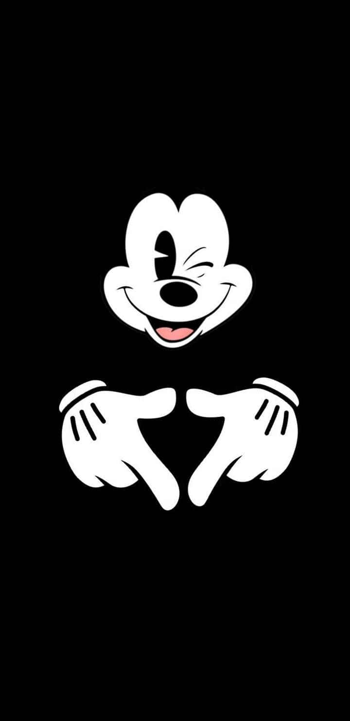Mickey Mouse, black background, winks, HD Phone Wallpaper