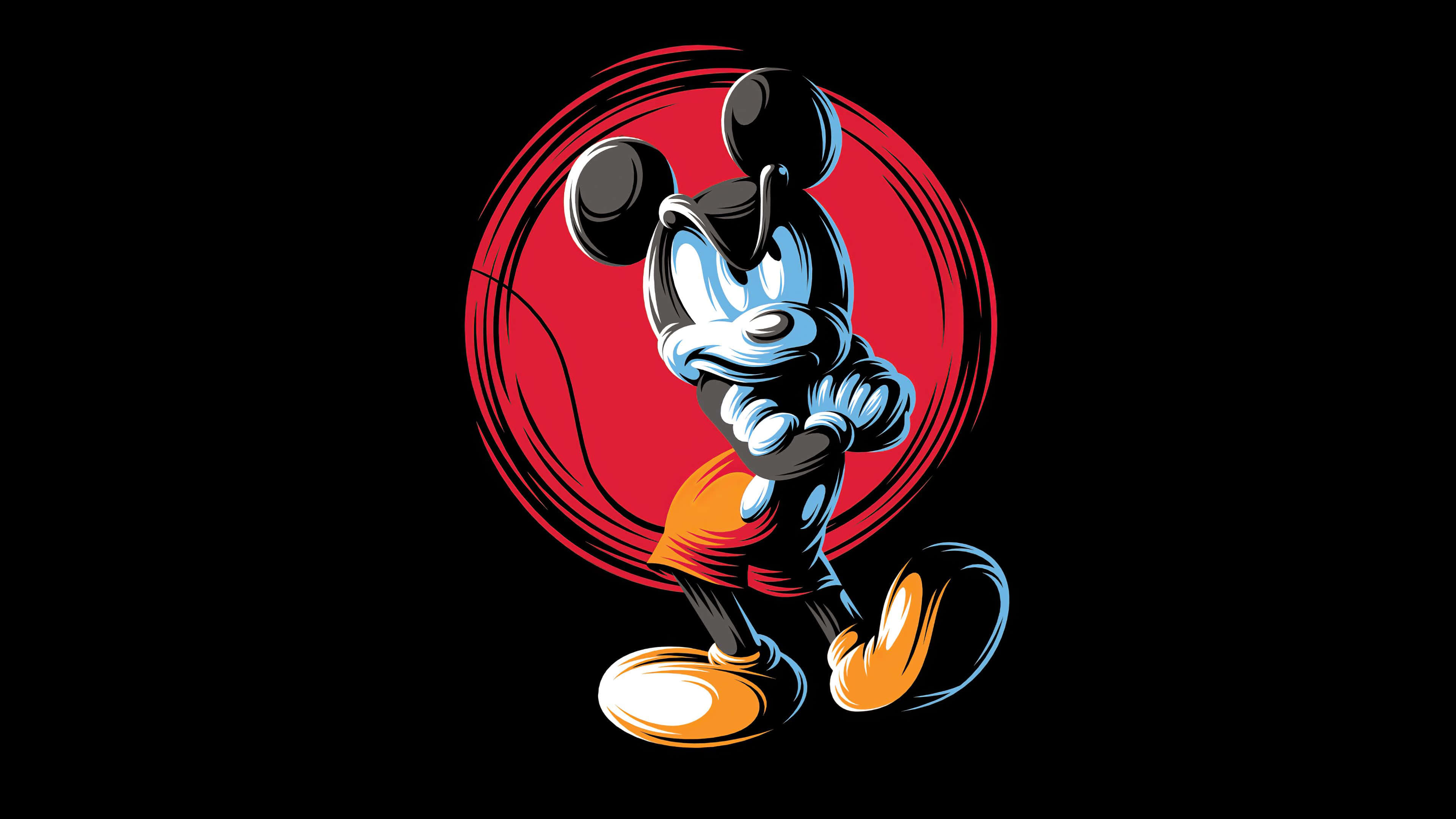Mickey Mouse, red circular frame, black background, 4K Desktop Wallpaper
