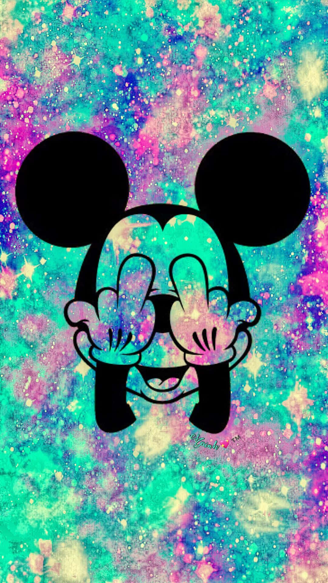 Mickey Mouse, cosmic galaxy background, silhouette, Full HD Phone Wallpaper