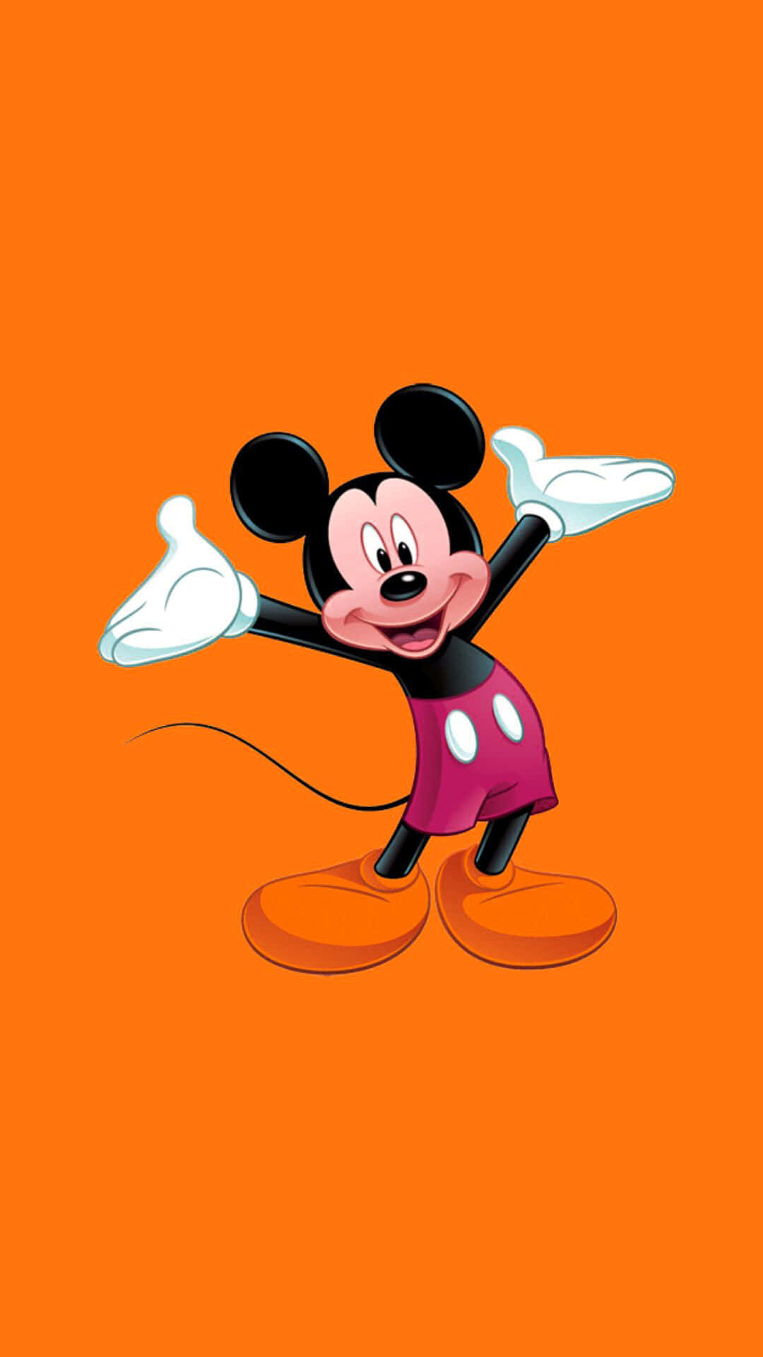 Mickey Mouse, classic pose, solid orange background, Full HD Phone Wallpaper