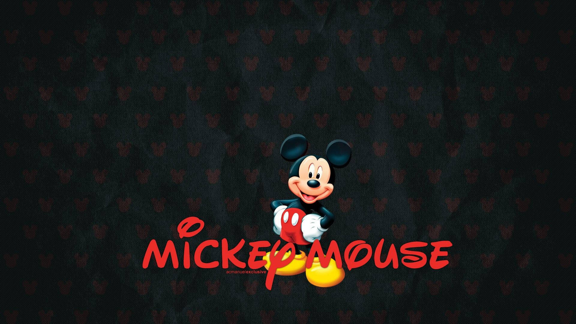 Mickey Mouse, red mouse head patterns, dark textured background, Full HD Desktop Wallpaper