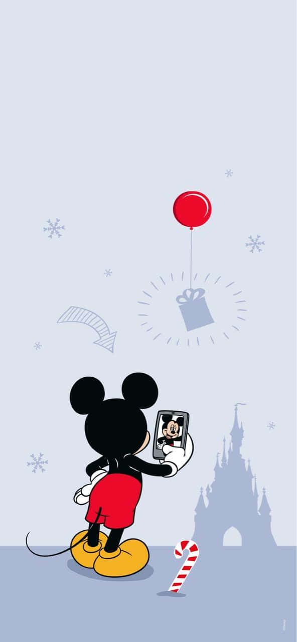 Mickey Mouse, red balloon, gift box, HD Phone Wallpaper