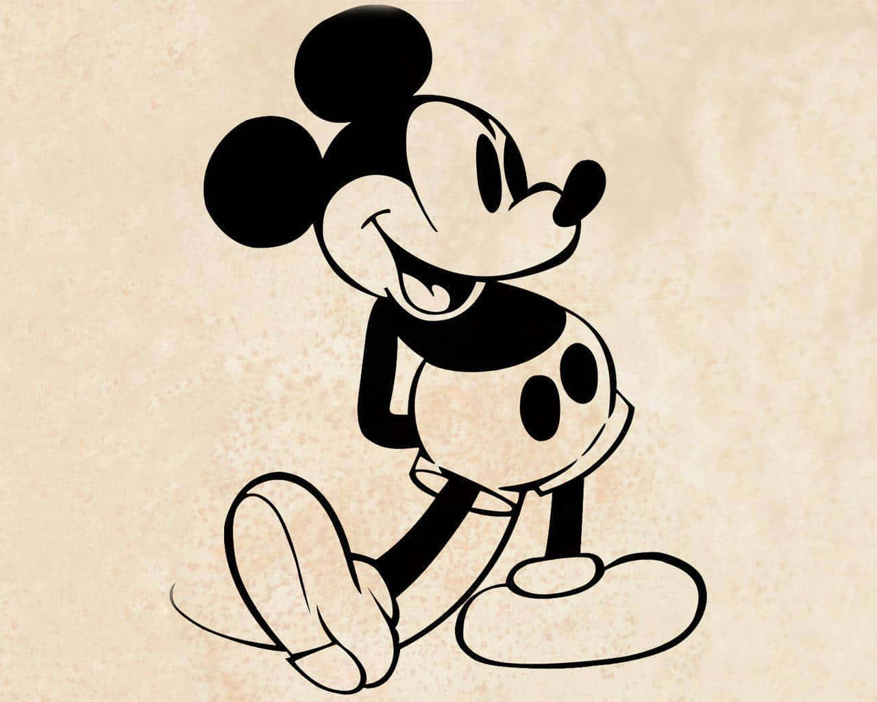 Mickey Mouse, vintage black and white line art, textured beige paper, HD Desktop Wallpaper