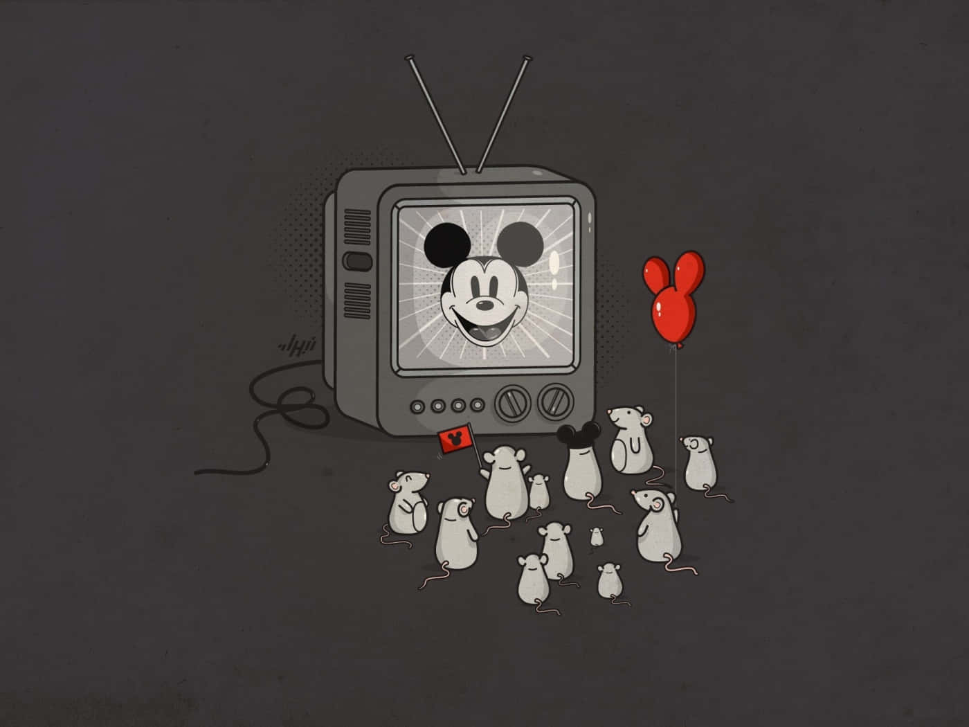 Mickey Mouse, vintage TV, white mice, HD Desktop Wallpaper