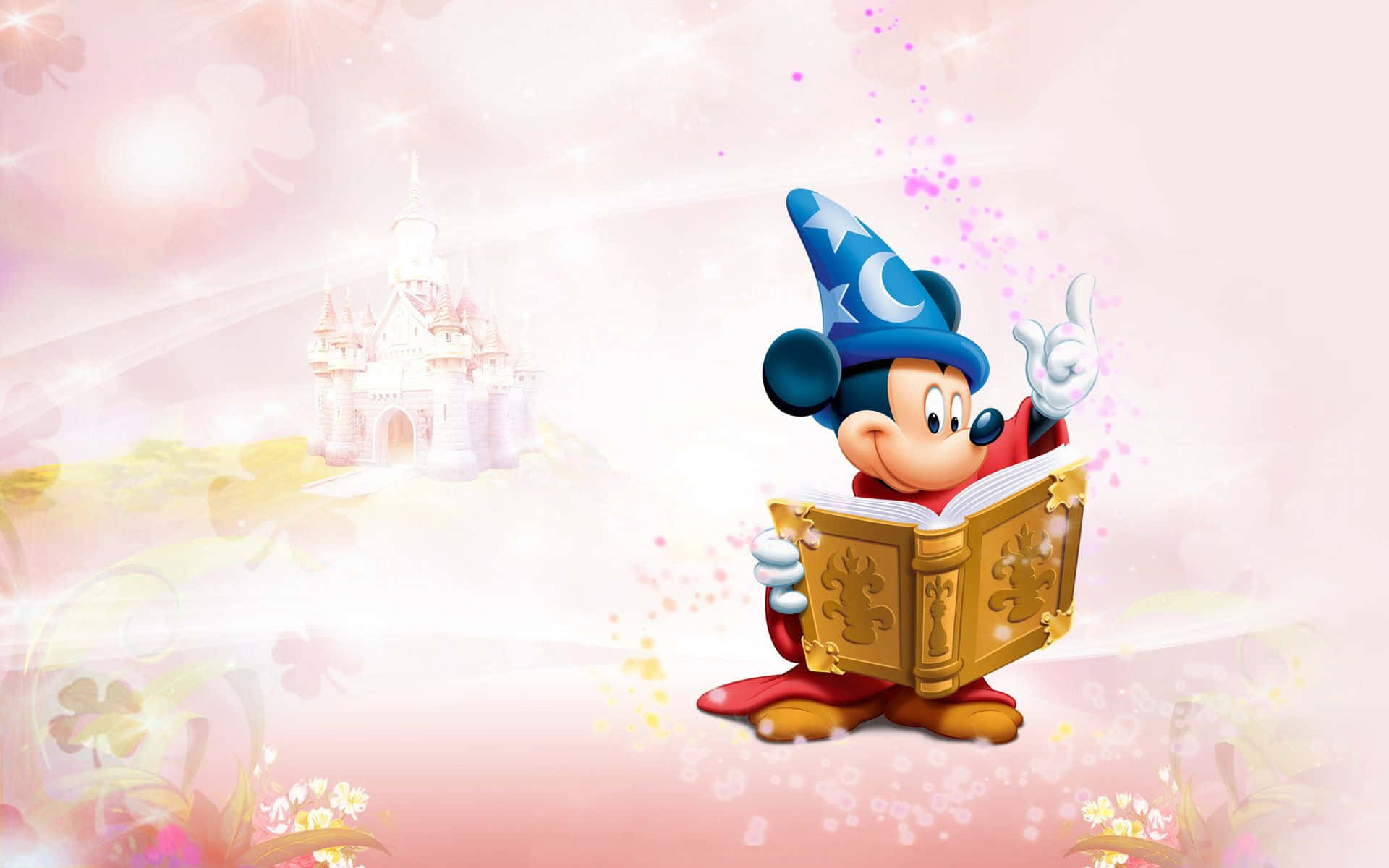 Mickey Mouse, wizard attire, glowing book, Full HD Desktop Wallpaper