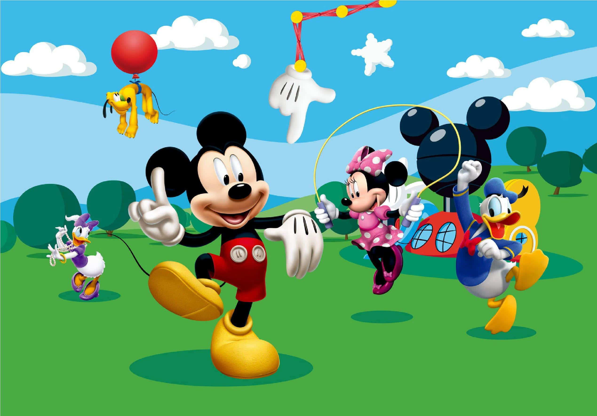Mickey Mouse, home, bright green field, Full HD Desktop Wallpaper