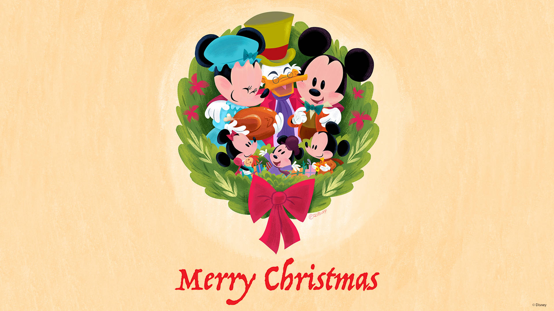 Mickey Mouse, Disney characters, festive wreath, Full HD Desktop Wallpaper