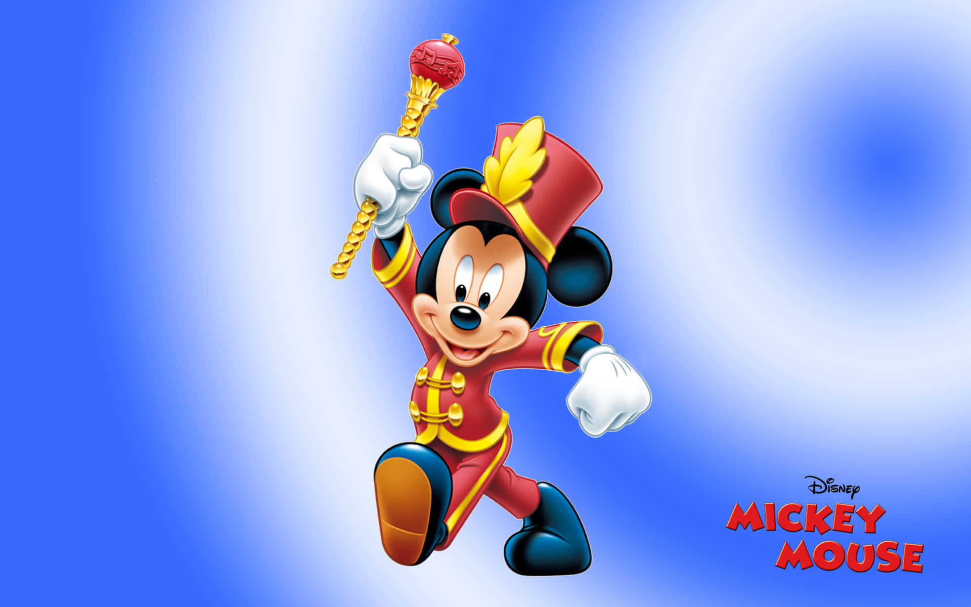 Mickey Mouse, red marching band uniform, golden baton, Full HD Desktop Wallpaper