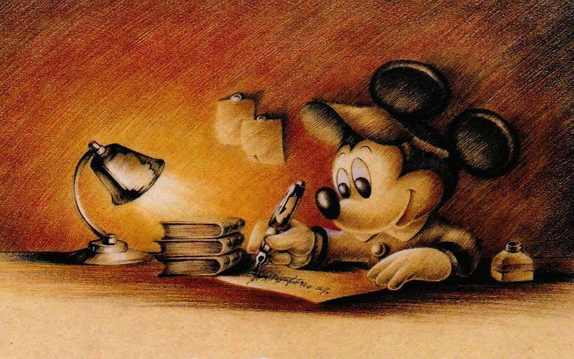 Mickey Mouse, desk, warm lamp, Full HD Desktop Wallpaper
