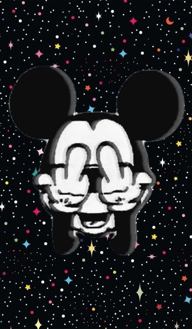 Mickey Mouse, starry night sky, peace sign hands, SD Phone Wallpaper