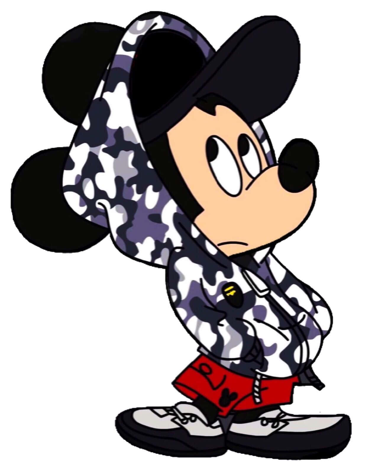 Mickey Mouse, camouflage hoodie, red shorts, HD Phone Wallpaper