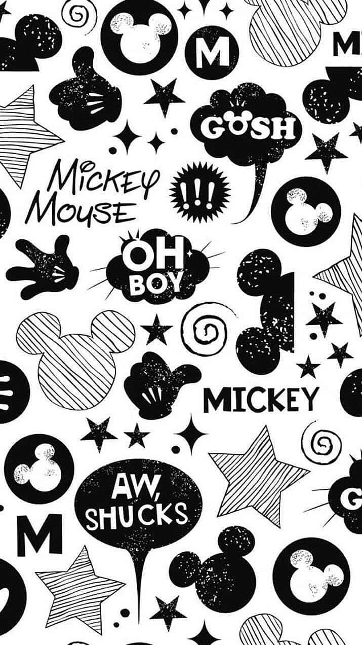 Mickey Mouse, black and white pattern, speech bubbles, SD Phone Wallpaper