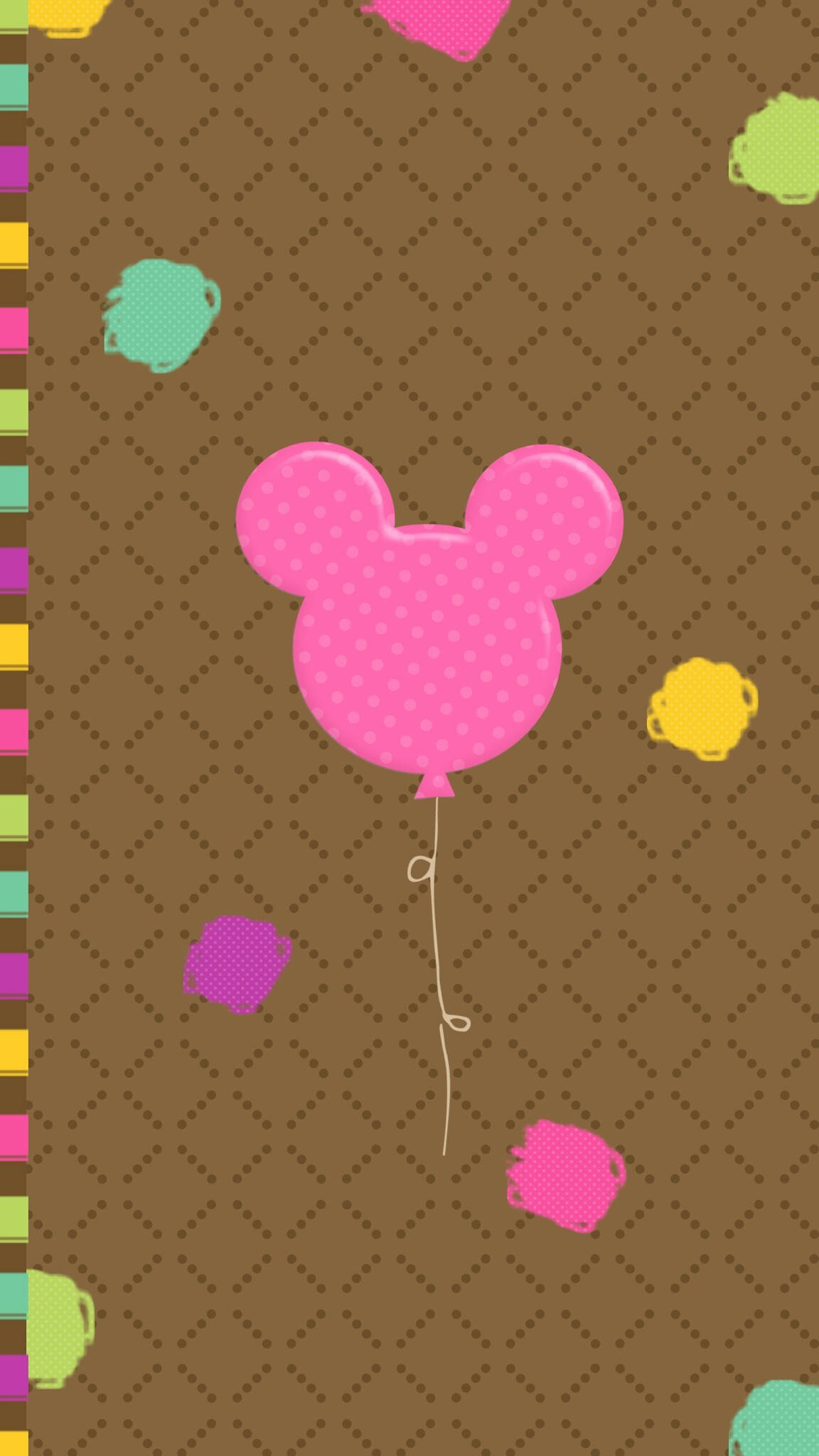Mickey Mouse, pink polka-dotted, brown diamond-patterned background, Full HD Phone Wallpaper