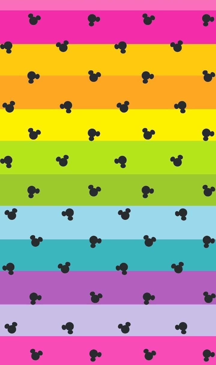 Mickey Mouse ears, Mickey Mouse head silhouettes, rainbow stripes, SD Phone Wallpaper