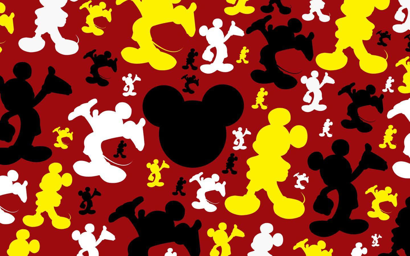 Mickey Mouse, red background, black white and yellow, HD Desktop Wallpaper