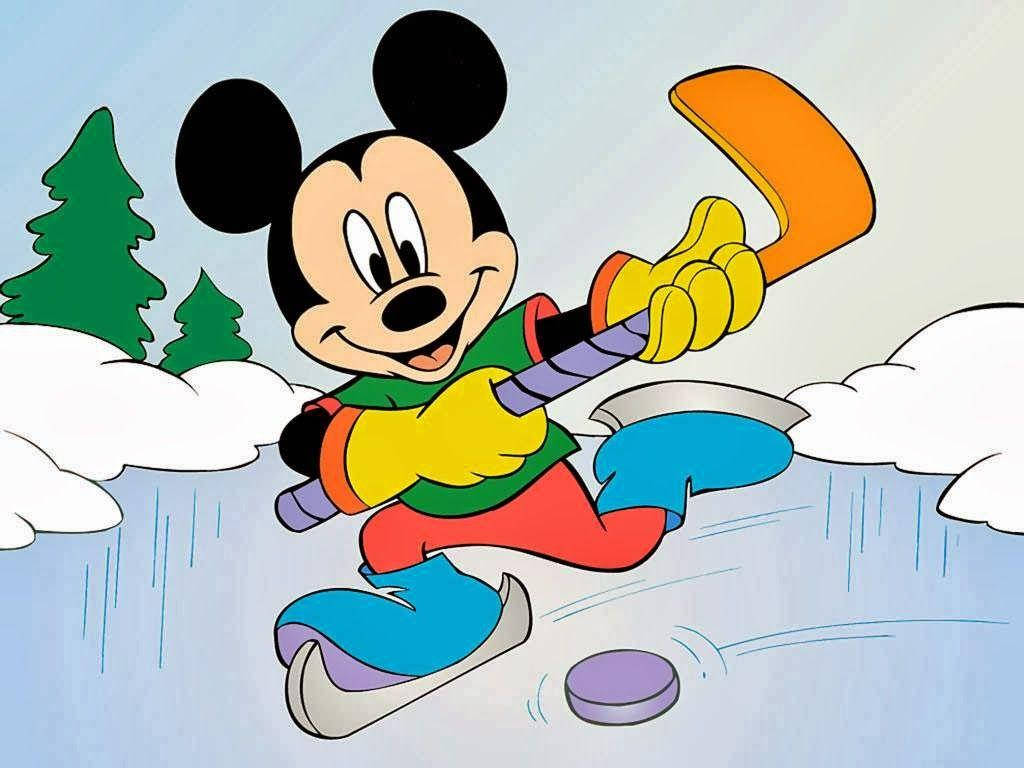 Mickey Mouse, ice hockey, snowy rink, SD Desktop Wallpaper