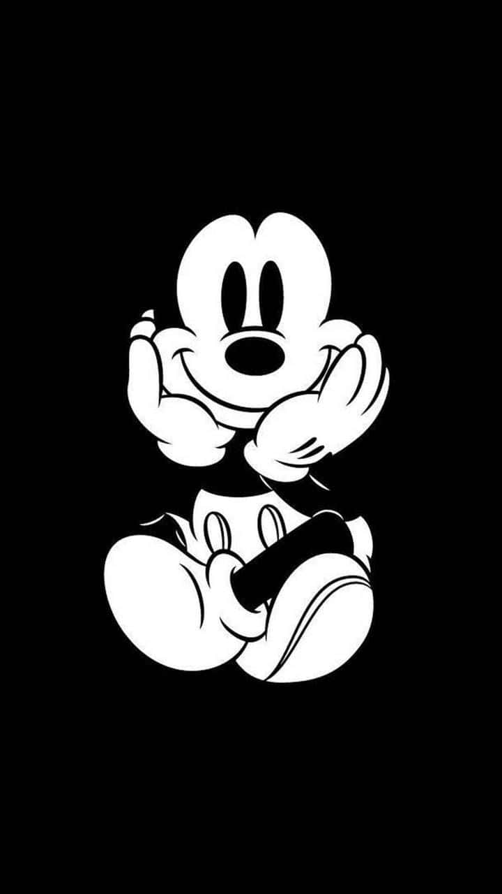 Mickey Mouse, black and white, solid black background, HD Phone Wallpaper