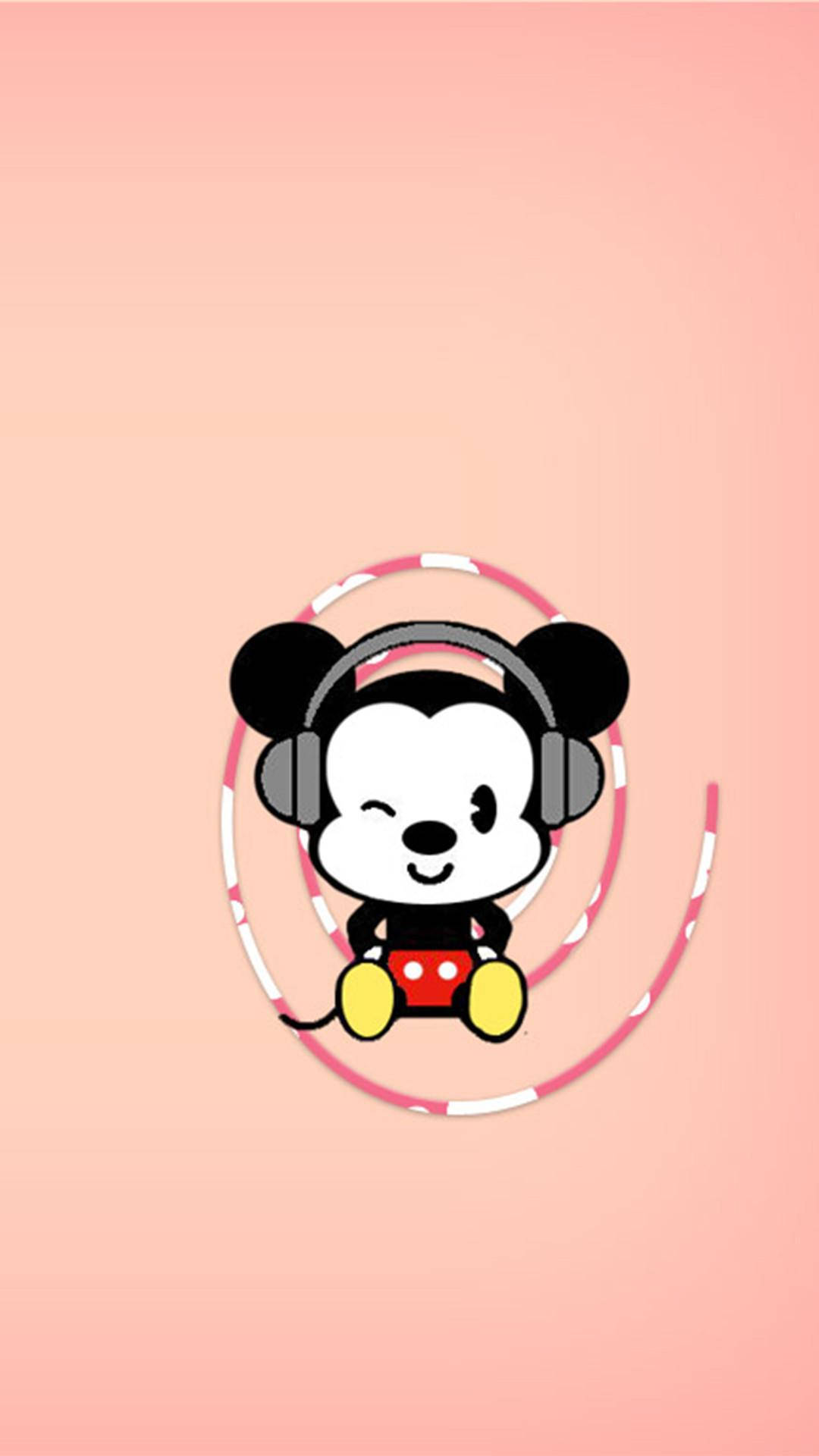 Mickey Mouse, pink and white hula hoop, soft peach background, Full HD Phone Wallpaper