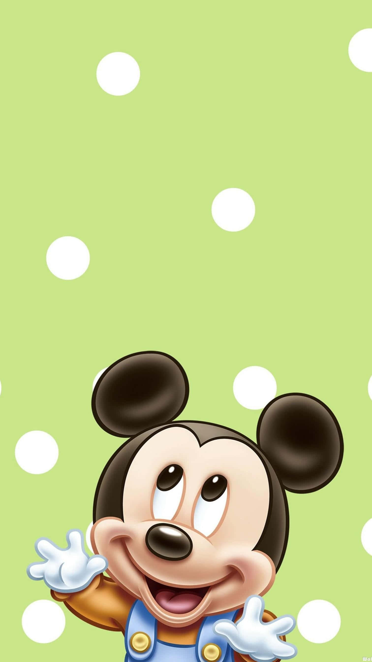 Mickey Mouse, green polka dots, light green background, 2K Phone Wallpaper
