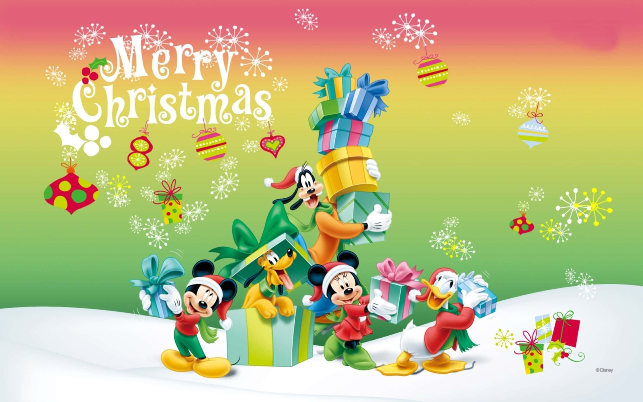 Mickey Mouse, Christmas Cartoon, festive hats, 2K Desktop Wallpaper