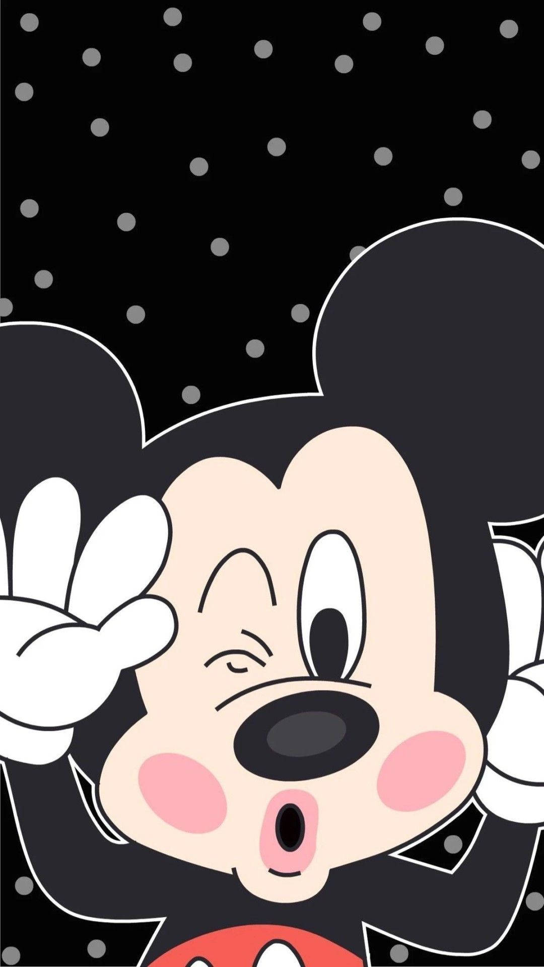 Mickey Mouse, winking, black background, Full HD Phone Wallpaper