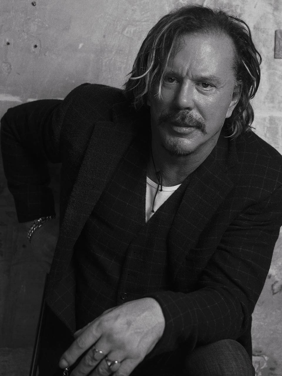 Mickey Rourke, black and white, mustache, HD Phone Wallpaper