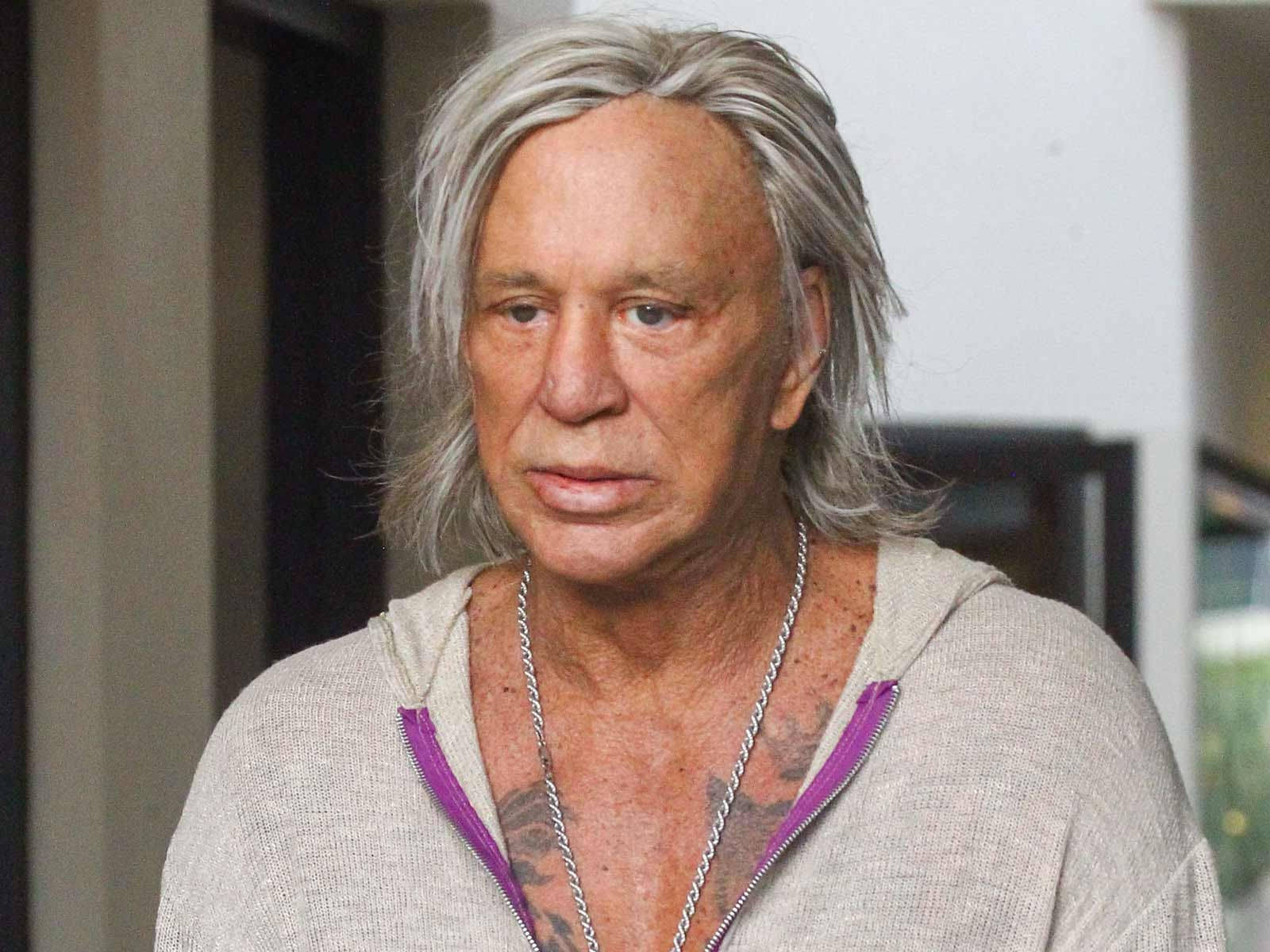Mickey Rourke, white hair, beige hoodie, HD Desktop Wallpaper