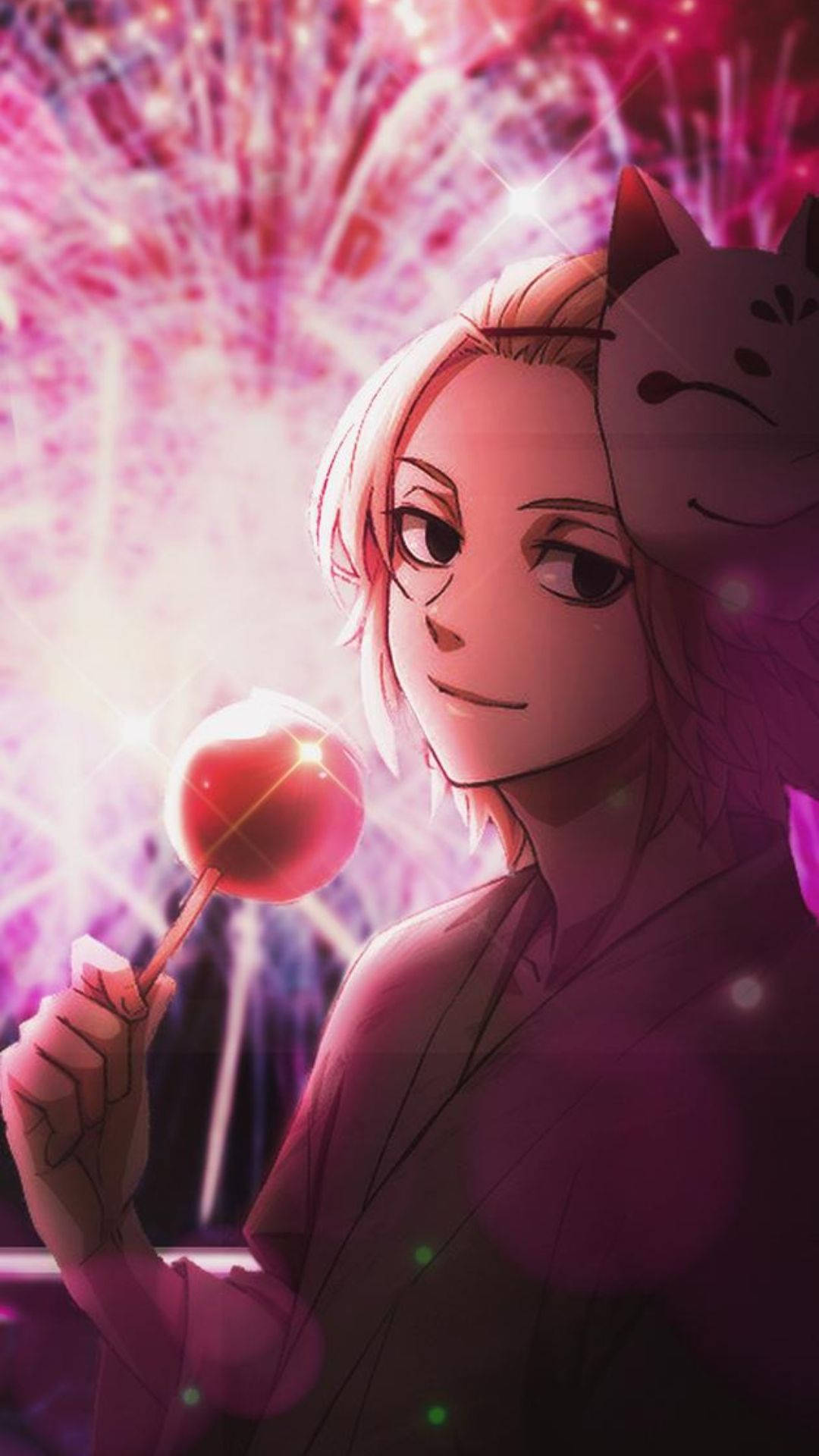 Pink Mickey Tokyo Revengers, cat ears, glowing pink lollipop, Full HD Phone Wallpaper