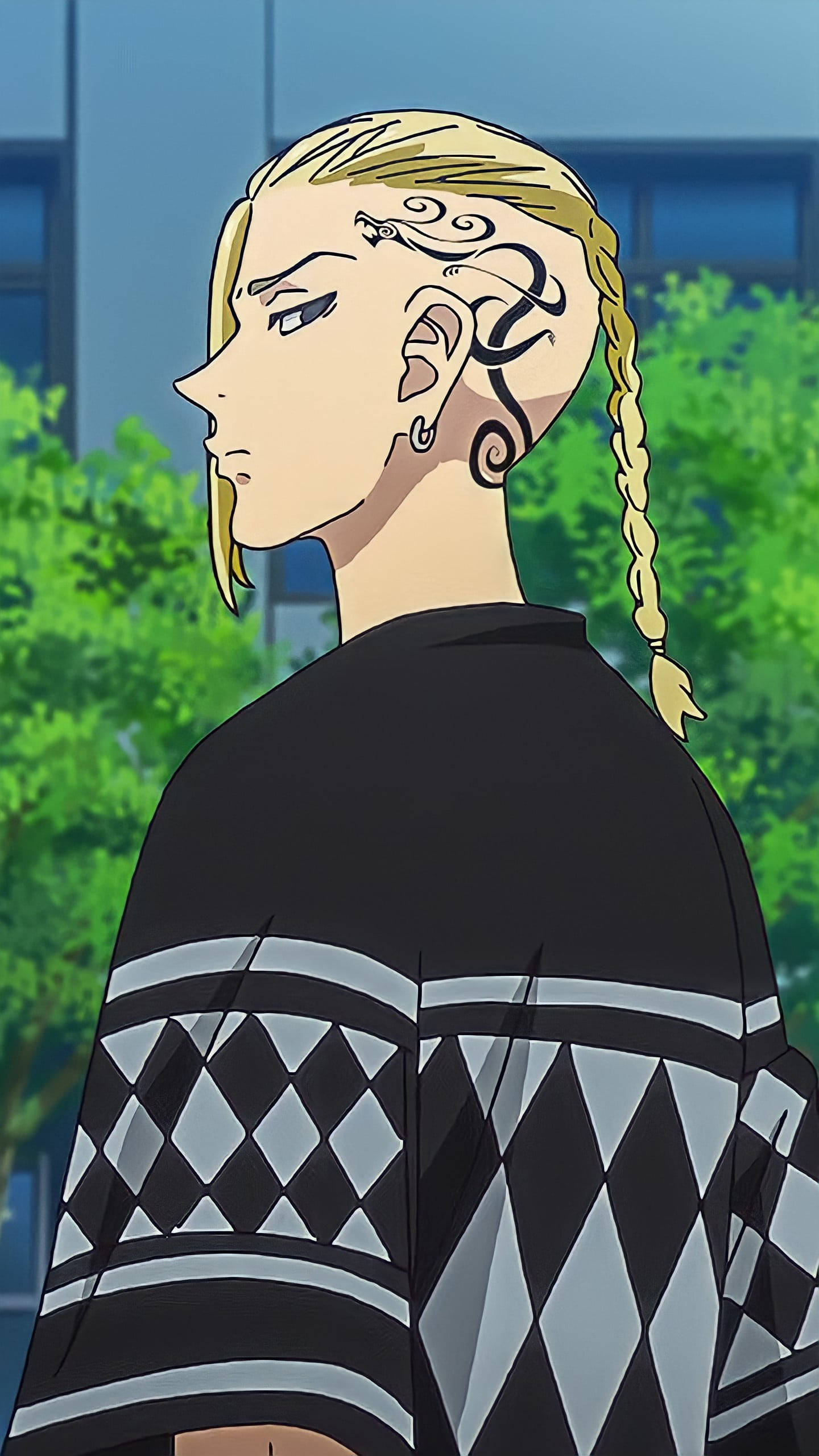 Tokyo Revengers, blonde braided hair, intricate ear tattoos, 2K Phone Wallpaper