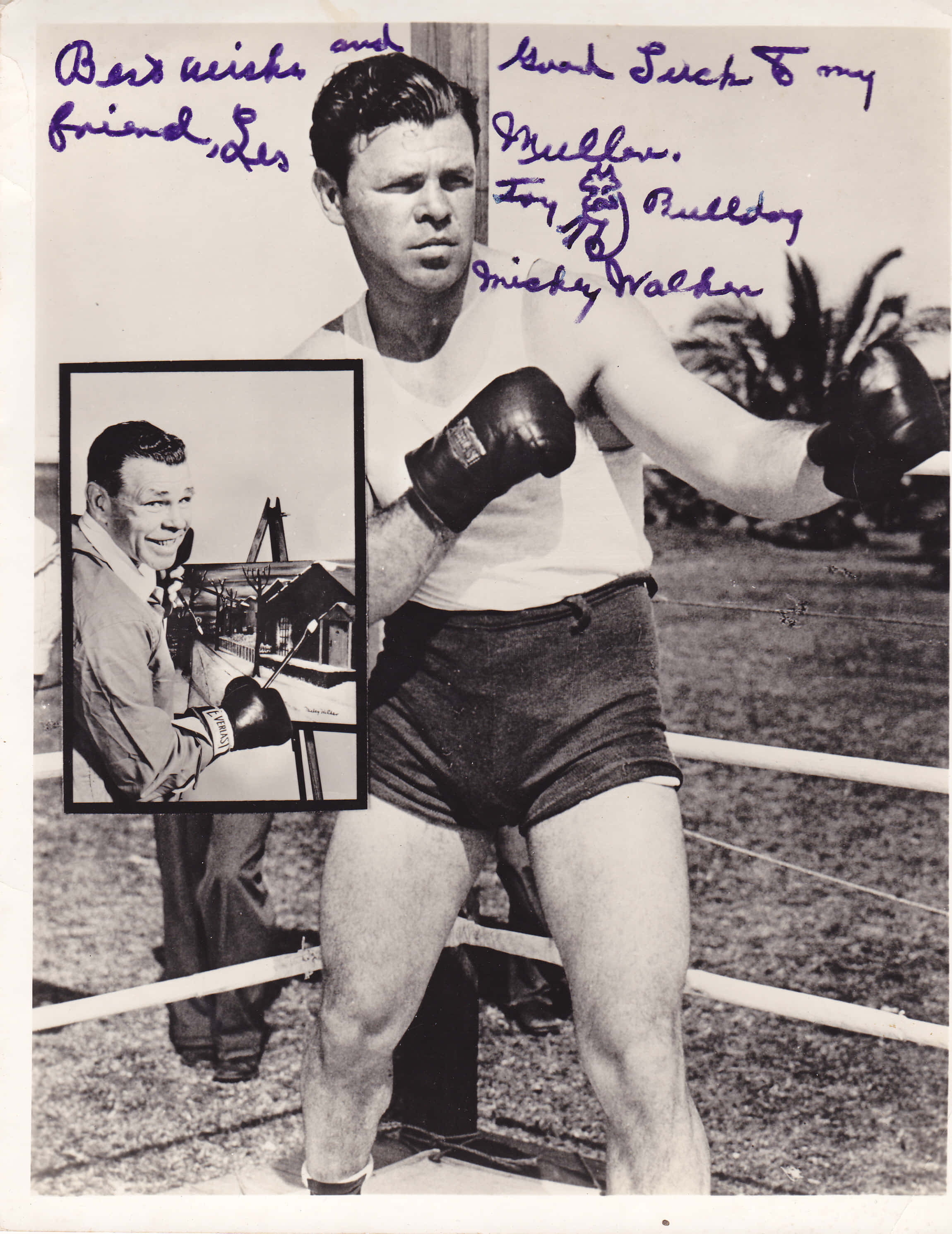 Mickey Walker, black and white photo, ring pose, 2K Phone Wallpaper