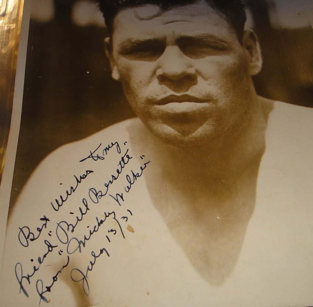Mickey Walker, sepia-toned portrait, handwritten autograph, SD Desktop Wallpaper