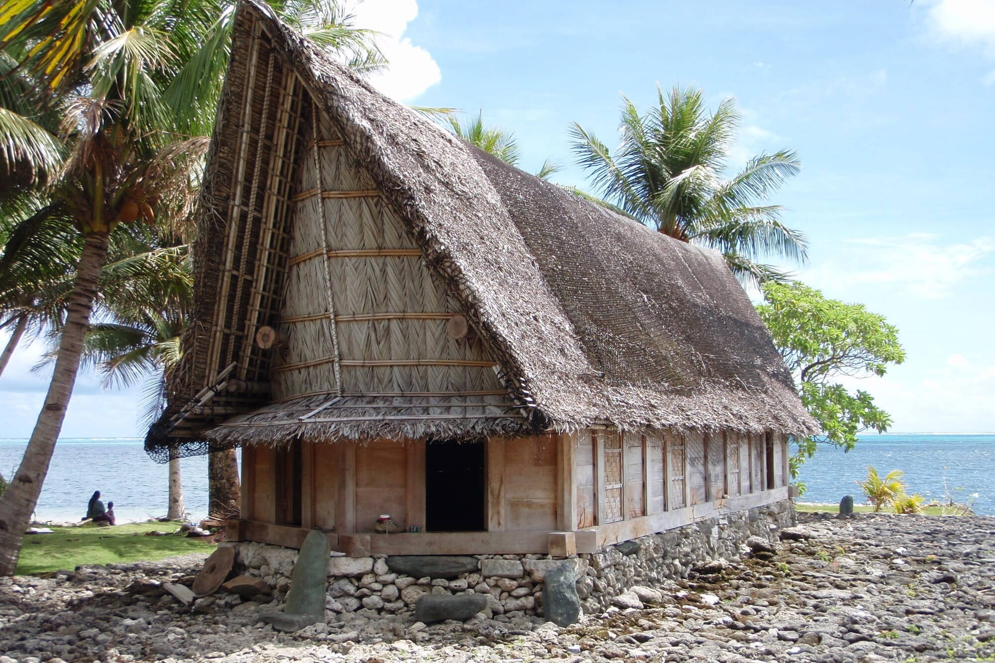 Micronesia, thatched-roof hut, rocky shore, Full HD Desktop Wallpaper
