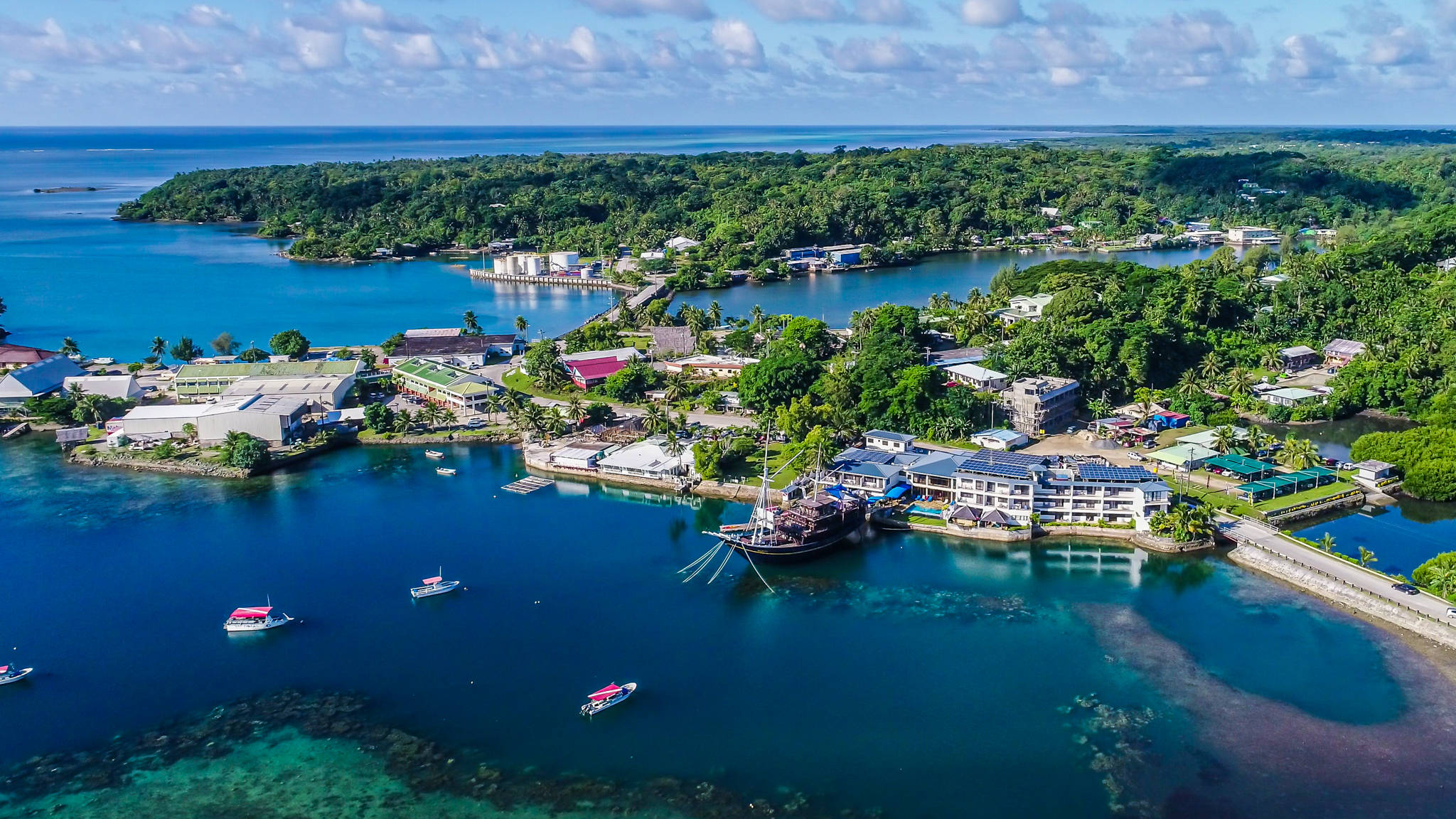 Micronesia, resort boats, turquoise waters, Full HD Desktop Wallpaper