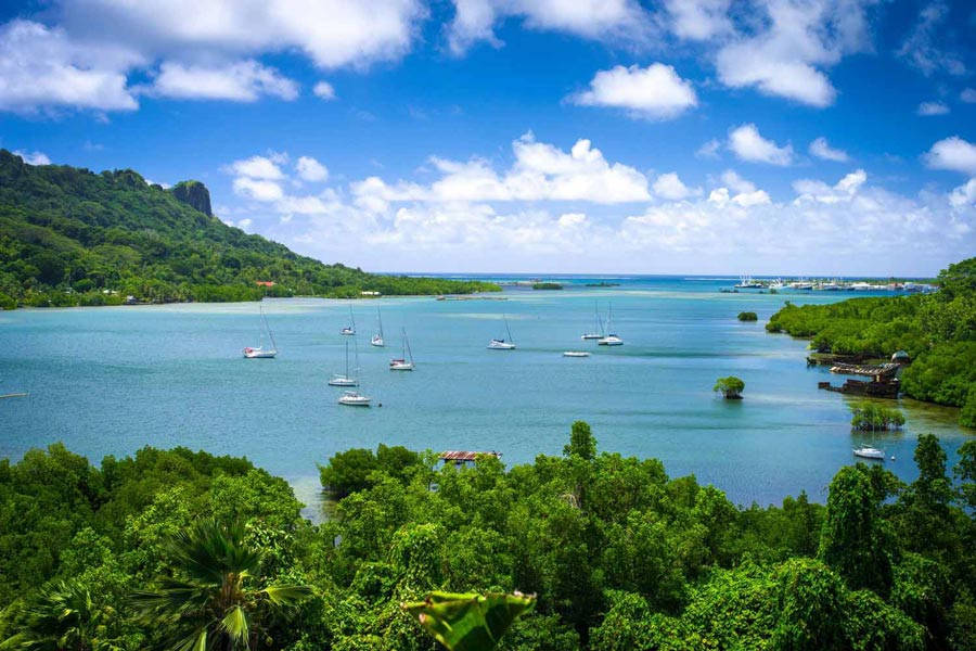 Micronesia, many boats cove, turquoise waters, SD Desktop Wallpaper