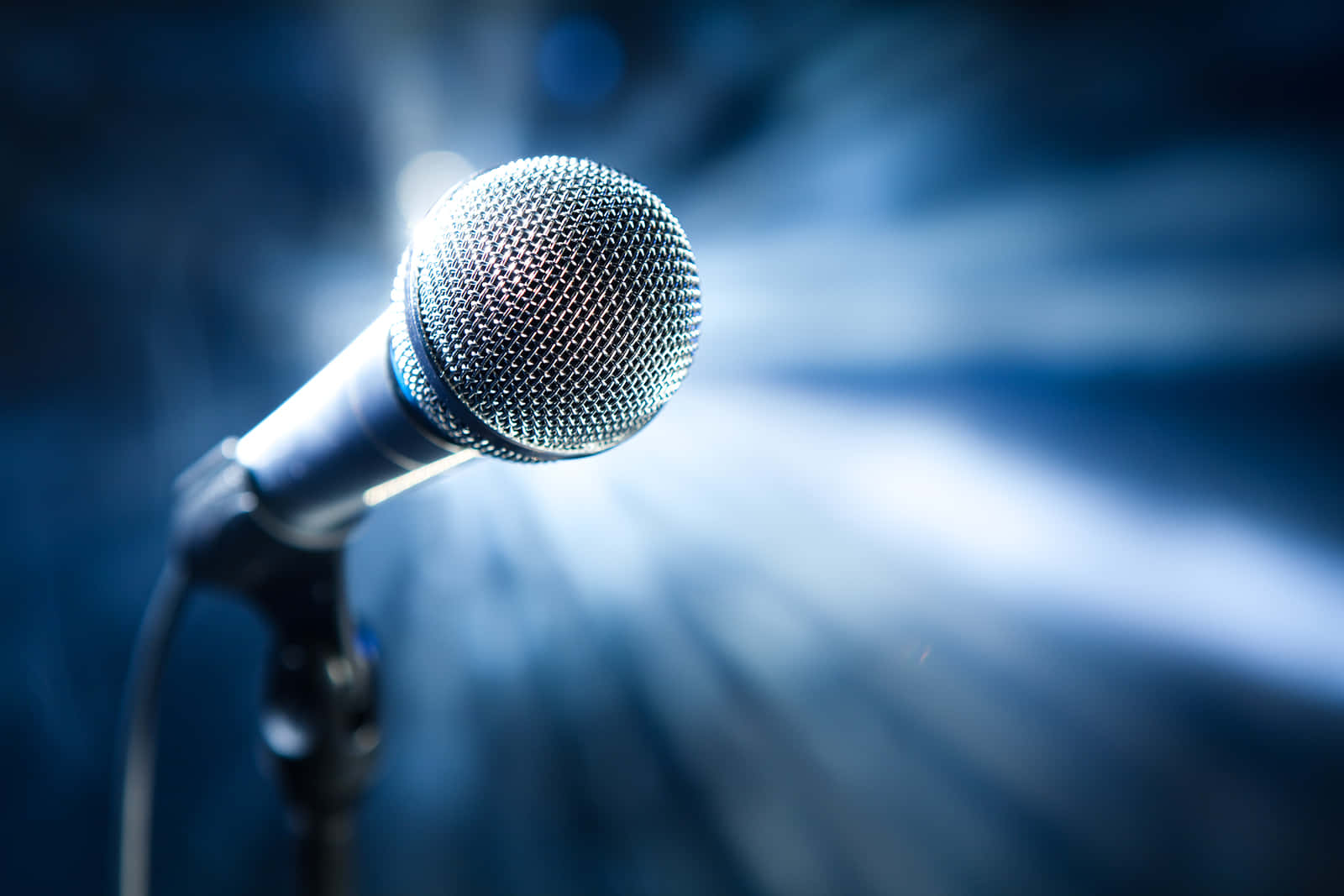 dynamic microphone, silver microphone, blue stage lighting, HD Desktop Wallpaper