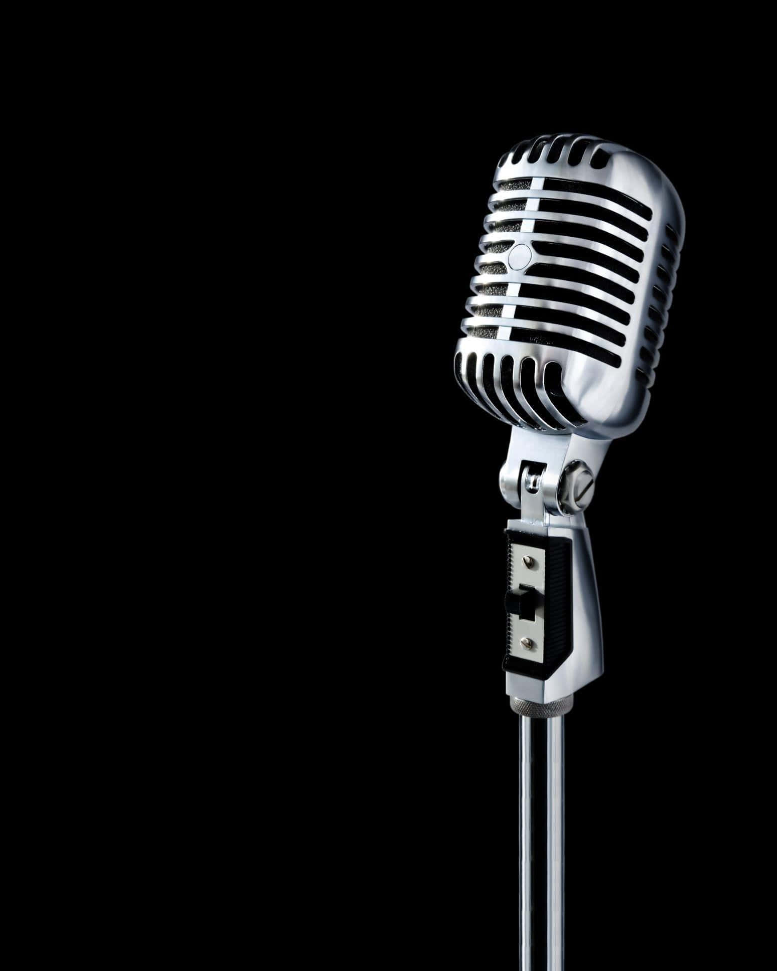 retro microphone, chrome grille, pure black background, Full HD Phone Wallpaper