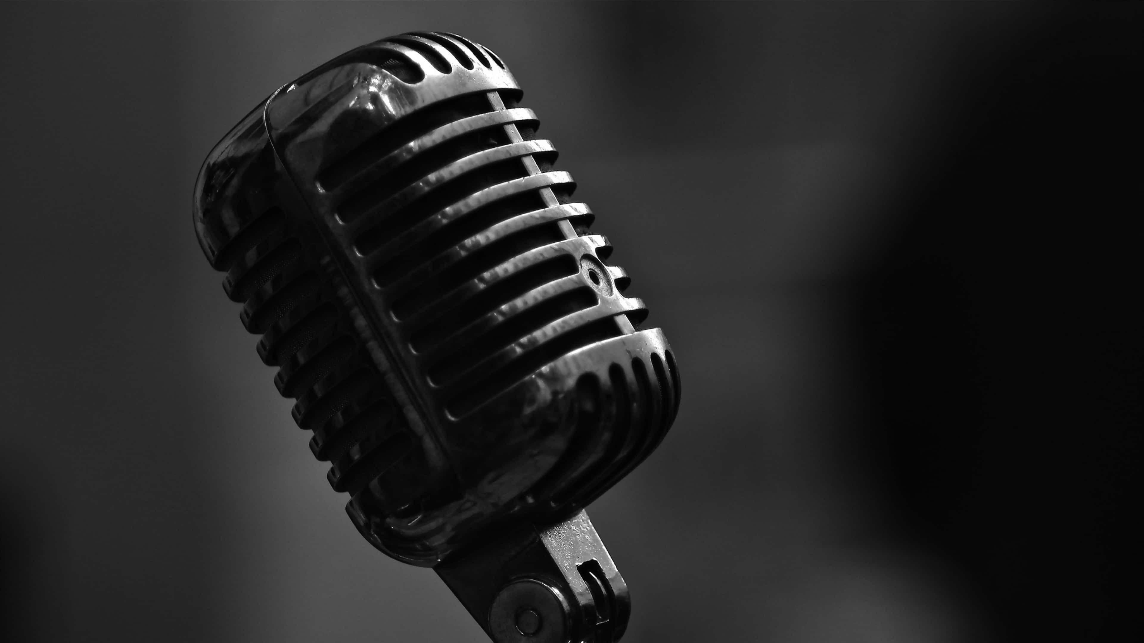 retro microphone, black and white, vintage ribbed microphone, 4K Desktop Wallpaper